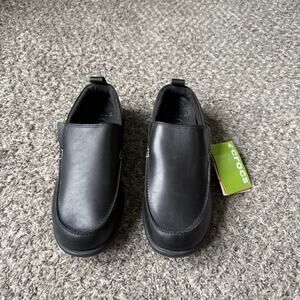 CROCS Loafers Non Slip On Work Shoes Black Leather Size 12 Tummler NEW